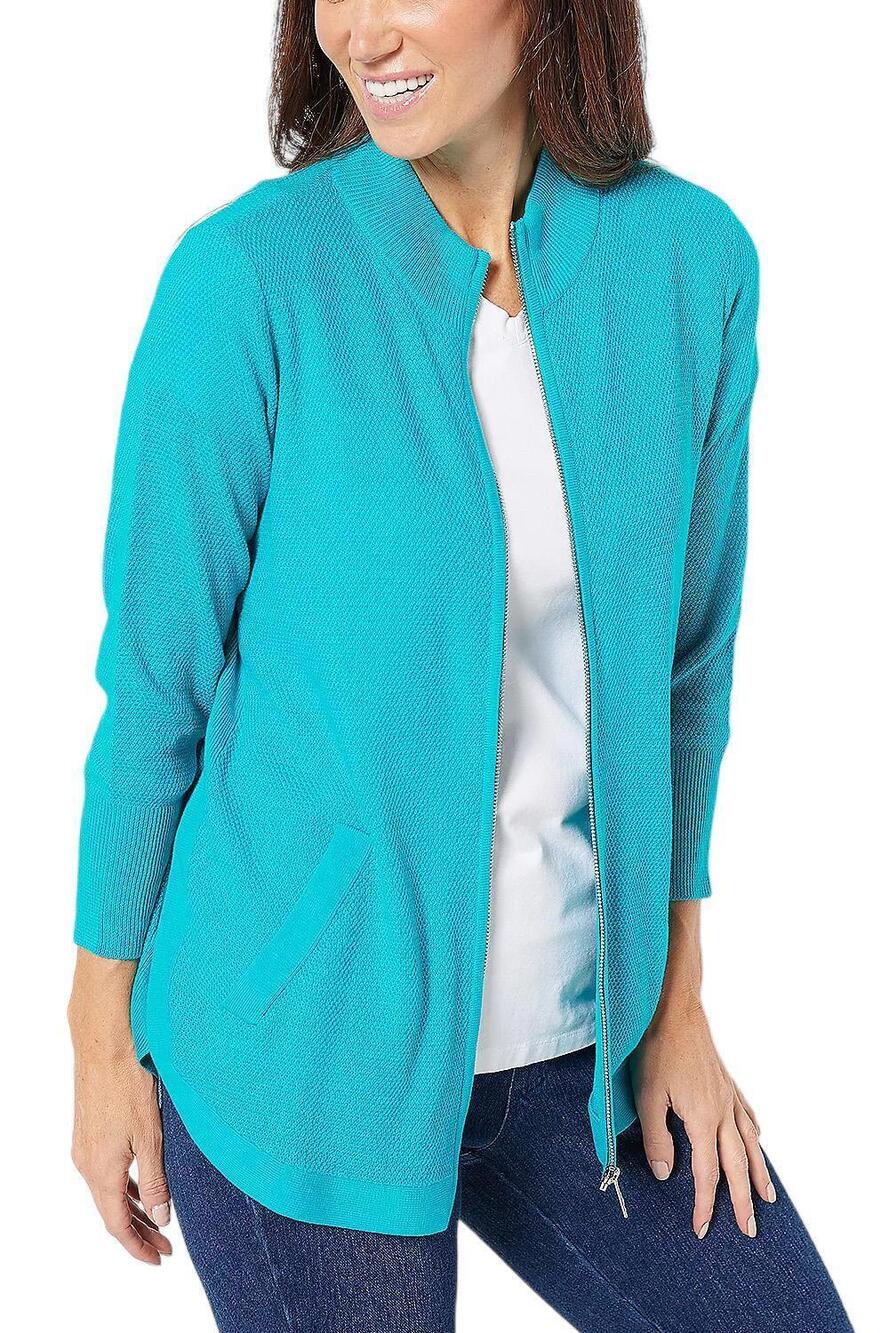 Belle by Kim Gravel Mock Neck Zip Front Sweater Blue Bird - Regular - Picture 1 of 2
